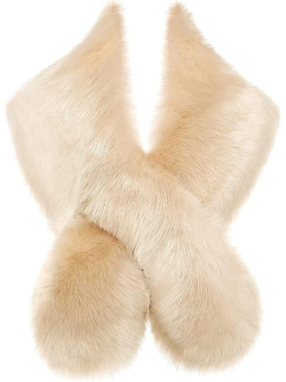 Babeyond Women's Beige Faux Fur Shawl Synthetic Stylish Collar Wrap Scarf